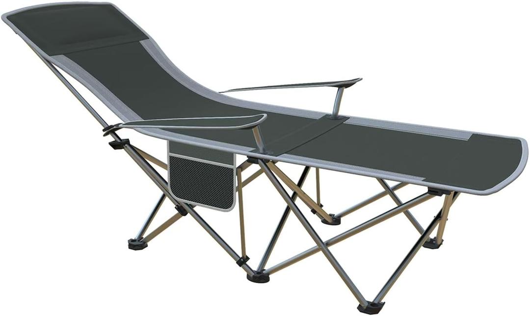 Folding Beach Chair Recliner for Adults - Heavy Duty 300lbs Camping Chair with Adjustable Backrest & Footrest, Portable Outdoor Lounge Chair for Backyard, Fishing, Travel