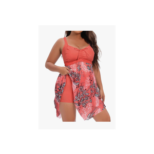 Daci Plus Size Two Piece Swim Dress with Shorts for Women Mesh Swimsuits Flowy Bathing Suits,26W