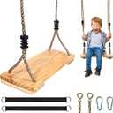 NOSTIFY Wooden Swing Seat, Nostalgic Outdoor Wood Swing for Kids , Tree Straps Set Accessories for Backyard Patio Garden Playground, Height Adjustable