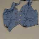 OYOANGLE Women's Button Front Denim Jacket Vest Sleeveless Vintage Halter Jean Crop Tank Top (Large)