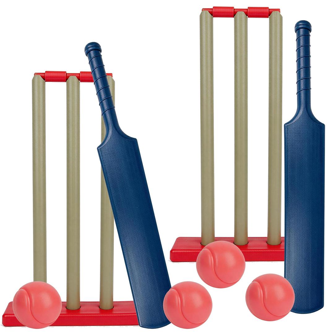 2 Pack Cricket Sets with 4 Balls for Beach Backyard Sports Game Ages 3+ | Allowing Up To 4 Players, 23.22" Bat, Heavy Duty Durable ABS Plastic, ASTM Safety Certified, Weighted Sumps, Easy Cleaning