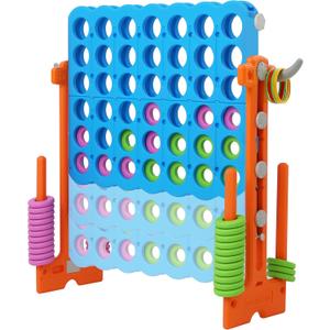 SDADI Height Adjustable Giant 4 in a Row Connect Game, 2-in-1 Jumbo 4-to-Score Game with Ring Toss Game Set, Indoor Outdoor Yard Game Party Game for Kids Adults and Family, Orange