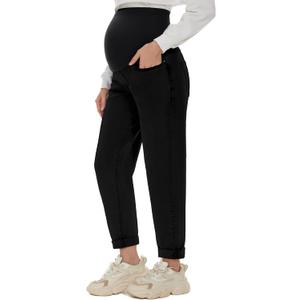 POSHGLAM Women's Maternity Jeans Over Belly Comfy Stretch Boyfriend Jeans Loose Pregnancy Pants, S-XXL (Large, A07 Black)