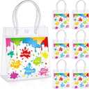 Kolldenn 24 Pcs Art Paint Party Favor Bags Plastic Clear PVC Gift Bags with Handles Colorful Artist Splatter Goodie Candy Bag for Birthday Baby Shower School Classroom Supply 6x6x3inch(Motivational)