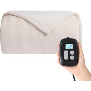 Heated Blanket Electric Blanket Queen Size 84''x90'' with 10 Heating Levels, 1-12 Hour Auto Shut Off, Machine Washable, Dual Controller Soft Warming Blanket for Couch, Bed, Office - White