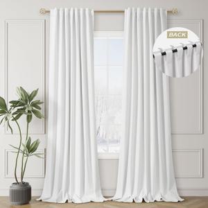 White Blackout Curtains 84 Inch Length 2 Panels Set Linen Textured Thermal Insulated Room Darkening Curtains for Bedroom Living Dining Room Back Tab Rod Pocket Modern Farmhouse Home Window Decor