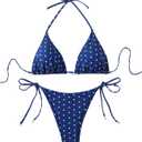 SOLY HUX Women's Polka Dots Print Bathing Suit Halter Triangle Tie Side Bikini Sets Two Piece Swimsuit