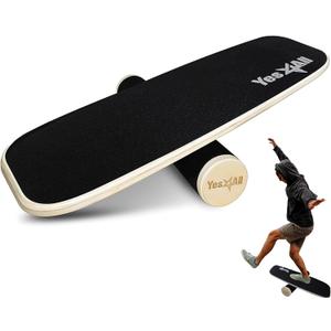 Yes4All Balance Board Sports Trainer, Surf Trainer Board With Adjustable Stoppers, Improve Core Strength and Balance Control (B. Full Black)