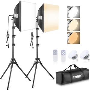 Torjim Softbox Photography Lighting Kit, 16'' x 16'' Professional Softbox Lighting Kit with 85W 3000-7500K LED Bulbs, Studio Lights for Photography/Video Recording/Live Streaming/Portraits Shooting (Premium Set)