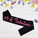 2 x 70 & Fabulous Birthday Sash, 70th Birthday Gifts idea for women, Funny 70th Birthday Party Suppiles, Black+ Pink(70 & Fabulous)