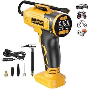 Tire Inflator Portable Air Compressor Compatible with Dewalt 20V Battery, DC 12V Car Power Supply, 160PSI Cordless Air Pump with LCD Pressure Gauge, LED Light, 5 Preset Modes for Car, Bike, Ball