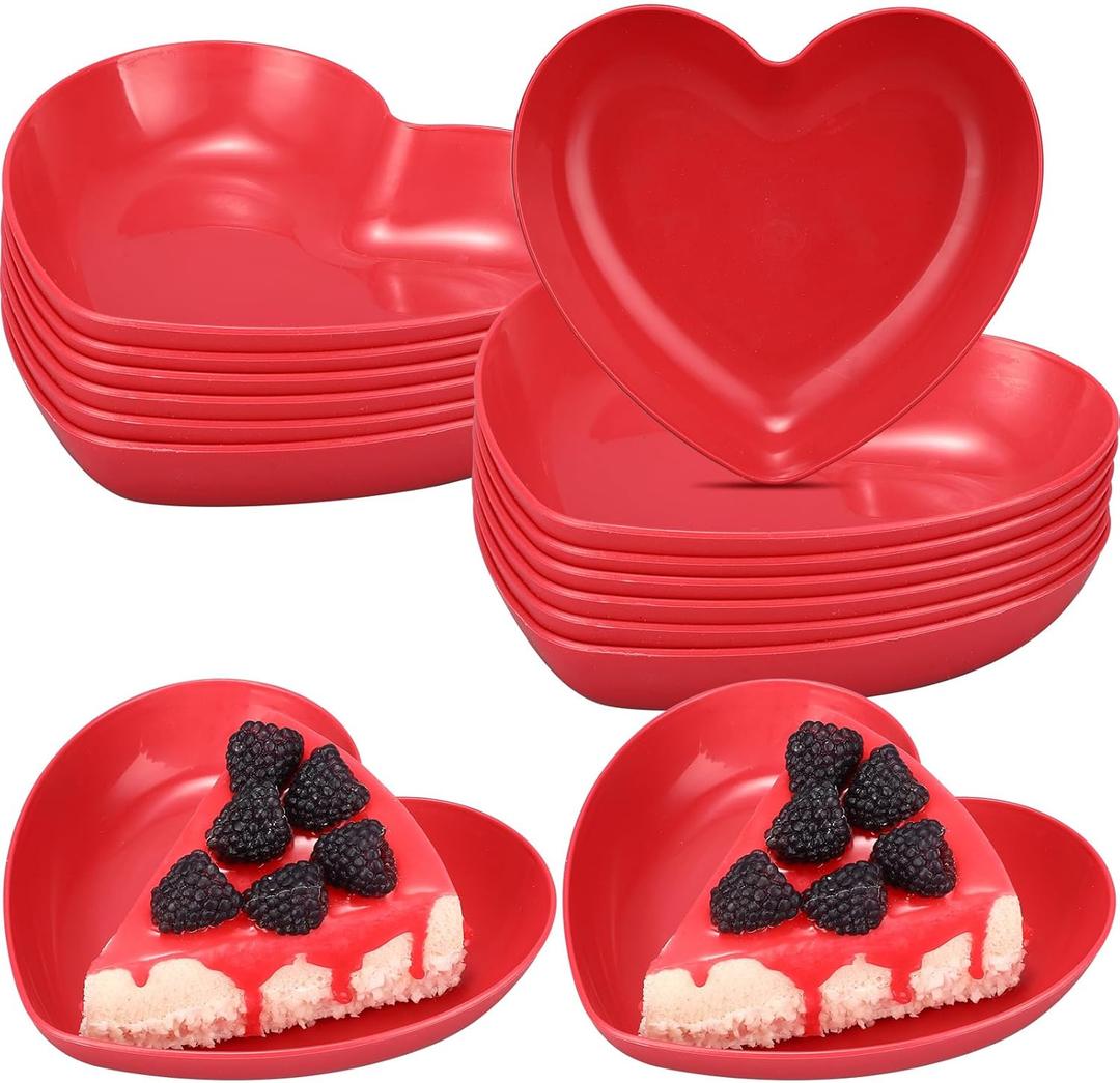 12 Pcs Valentine's Day Heart Shaped Bowls 5.7 Inch Heart Shaped Wheat Straw Small Snack Dessert Dishes Salad Plates for Dinner Appetizer Sauce Dish Dipping Snack Fruit Dessert Steak Serving (Red )