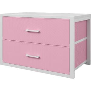 BOLUO Stackable Storage Drawers Closet Organizers and Storage Fabric White 2 Drawer Dresser for Bedroom Modern Pink