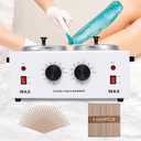 Wax Warmer Double Pot, Professional Electric Heater for Facial, Body, Spa, and Salon, 1.2L Dual Adjustable Temperature with 100 Wooden Craft Sticks, Hair Removal (1 Fl Oz (Pack of 1), White)