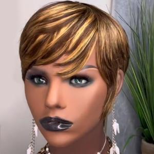 Pixie Cut Wig Human Hair for Black Women Short Pixie Cut Wigs Natural Looking 100% Real Human Hair Wigs Glueless Full Machine Made Wigs for Black Women (S-49 P4/27)
