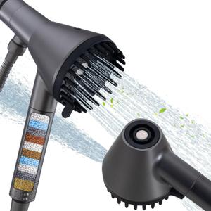 Ryamen 2026 Magnetic Filtered Shower Head with Handheld High Pressure Showerhead with Power Wash Mode, Chlorine Removal, Massage Brush, Pressure Adjustable, One-Touch Pause (Gray)