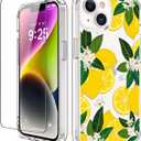 GiiKa for iPhone 14 Plus Case with Screen Protector, 6.7" Clear Full Body Shockproof Protective Floral Girls Women Hard Case with TPU Bumper Cover Phone Case for iPhone 14 Plus, Yellow Lemons