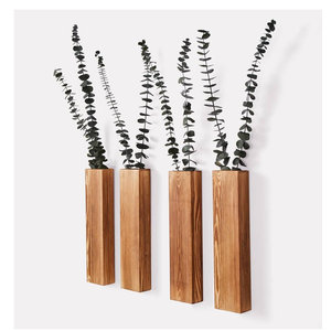Cozyscope 4-Pack Wood Wall Planters for Fake Plants and Dried Flowers Stems, 12" Slim Modern Wooden Vases Wall Decor for Living Room, Bedroom, Bathroom, Apartment