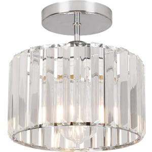 Crystal Ceiling Light Semi Flush Mount Ceiling Light Crystal Chandelier Hallway Light fixtures Silver Close to Ceiling Lamp for Entryway Bedroom Bathroom Living Room Kitchen Dining Room