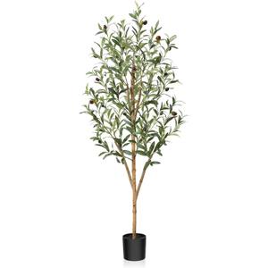 Artificial Olive Tree 4ft, Lush Faux Olive Tree for Indoor with Natural Wood Trunk and Lifelike Fruits, Silk Tall Fake Olive Tree for Home Decor Office Living Room, 1Pcs