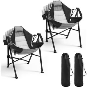 Hammock Camping Chair Set of 2 with Adjustable Backrest | 400lbs Heavy Duty Portable Swing Chair Outdoor with Headrest and Cup Holder, Foldable Camping Chair for Camping, Travelling