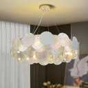 Luxury 31 Inch White Cloud Glass Chandelier, Hand Blown Swirled Art Glass Round Pendant Light, Contemporary White Disc Ceiling Fixture for Dining Room, Living Room, Bedroom, Foyer, Size: White 31" Round 8-Light
