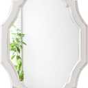 Vintage Oval Mirrors for Wall Decor Living Room 24 X 18 Inch, Hanging Decorative Scalloped White Mirrors, Distressed Wood Frame Unique Mirror for Entryway Bathroom, Horizontally or Vertically