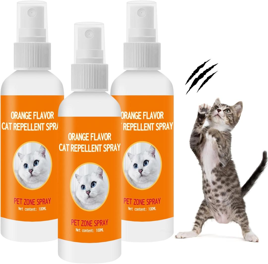3PC Cat Deterrent Spray, Natural Cat Spray Deterrent for Urine Marking & Scratching, Safe Indoor & Outdoor Effective Cat Scratch Deterrent Training Aid