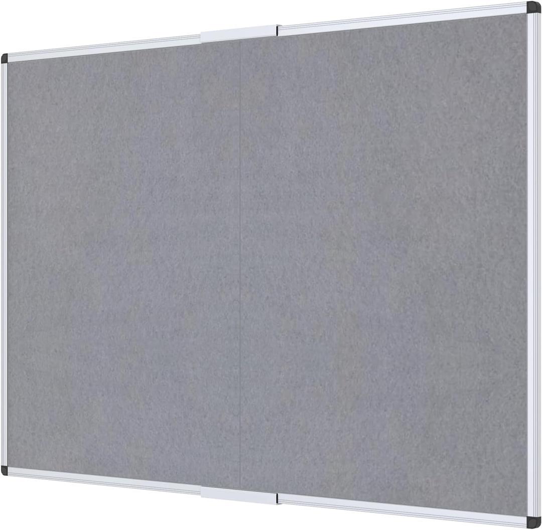 VIZ-PRO Large Fabric Bulletin Board/Foldable Notice Board Felt Gray, 72 X 48 Inches, Silver Aluminium Frame