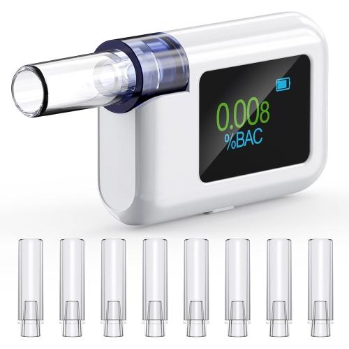 Portable Breathalyzer, Digital Alcohol Breathalyzer for Personal Use, Breathalyzer Test for Alcohol, Breathalyzers for Alcohol Screening with Tri-Color BAC Display-8 Mouthpieces