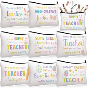 Tallew 8 Pcs Easter Teacher Appreciation Gifts Bulk, Easter Makeup Bag Basket, Bunny Eggs Makeup Bag for Teacher Appreciation Birthday Gifts