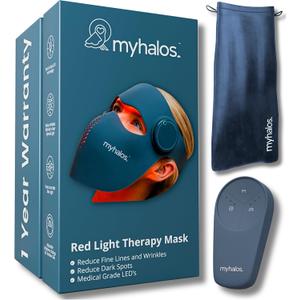 MyHalos Red Light Therapy Mask for Face - LED Face Mask - Light Therapy with Redlight, Blue-Light & Near-Infrared, Skin Care Facial Device - Perfect for Wrinkles Fine Lines & Anti-Aging