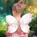 Mozlly Butterfly Wings - Glitter Pixie Fairy Wings for Little Girls, Dress Up Pretend Accessory for Kids Halloween Costume (White)