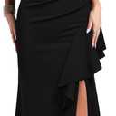 WOOSEA Women's Scoop Neck Sleeveless Split Bodycon Mermaid Evening Cocktail Long Dress (Black)