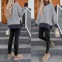 ANRABESS Women Oversized Sweatshirts Thumbhole Long Sleeve Hoodies Shirts 2026 Fall Side Slit Pullover Top Teen Y2k Outfits Grey Blue Striped Large