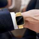 Solid Stainless Steel Band Compatible with Apple Watch 40mm, Bands with Screen Protector for iWatch Series 9/8/7/6/5/4/3/2/1/SE Women and Men (Gold)