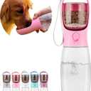 Dog Water Bottle,Portable Pet Water Bottle with Food Container,Outdoor Portable Water Dispenser for Cat,Puppy,Pets for Walking,Hiking,Travel,Puppy Essentials,Dog Stuff(19oz) (Pink)