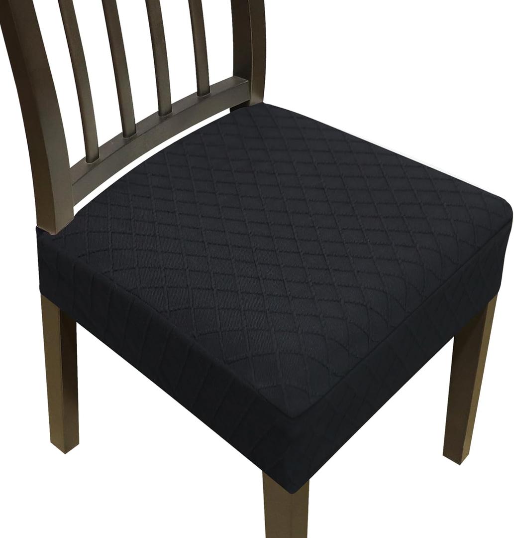 Dining Chair Covers,Seat Covers for Dining Room Chairs Set of 2,Stretch Jacquard Kitchen Chair Covers,Removable Washble Dining Room Chair Seat Cover,Chair Slipcovers Protector (Blcak,With Zipper)