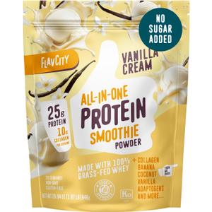 FlavCity Grass Fed Whey Protein Powder - Vanilla Smoothie - 25g Protein & 10g Collagen - Made with Real Vanilla Bean & Organic Coconut Milk - Gluten Free & No Added Sugars (20 Servings) Best Before 02/20/2027