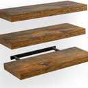 AMADA HOMEFURNISHING Floating Shelves, Wall Shelves for Bathroom/Living Room/Bedroom/Kitchen Decor, Decor Shelf with Invisible Brackets Set of 3, Rustic Brown - AMFS07V (15.7 Inches)