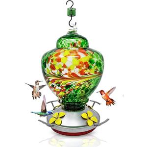 Nature Gear Glass Hummingbird Feeder for Outdoors, Hanging Bird Feeder with Ant Moat, Hand-Blown Glass Garden Feeder, Easy Clean Wide Mouth, Rust Resistant, 38 oz, Emerald Green