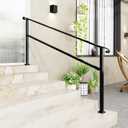 Lovinouse Hand Rails for Outdoor Steps, Deck Porch Railing Kit, 6 Step Stair Handrails, Curved Hand Rails for Seniors, Indoor Metal Stair Railing for Exterior Concrete Steps, 1-6 Step, Black