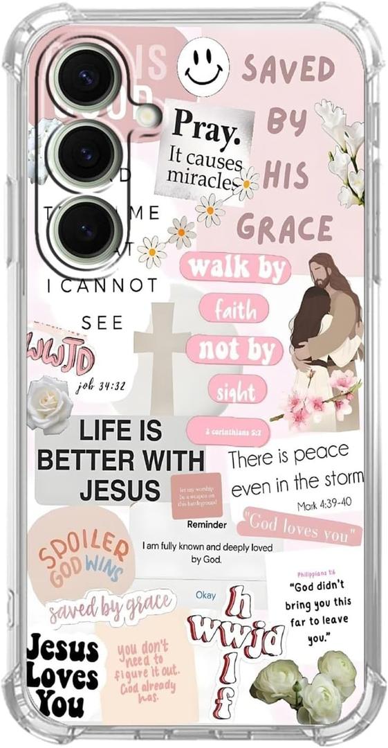 Jesus Christian Case for Samsung Galaxy S25,Aesthetic Bible Verse Quotes Collage,Trendy Cool Soft TPU Bumper Cover for Samsung Galaxy S25