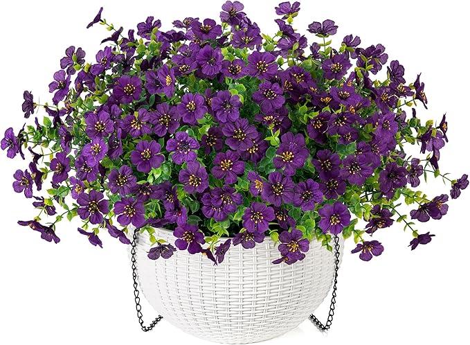 HyeFlora Artificial Fake Hanging Plants Flowers Basket for Outdoor Outside Porch Spring Decoration, Faux Silk Purple Daisy Realistic UV Resistant in Planter for Home Patio Balcony Garden Yard, Purple 2