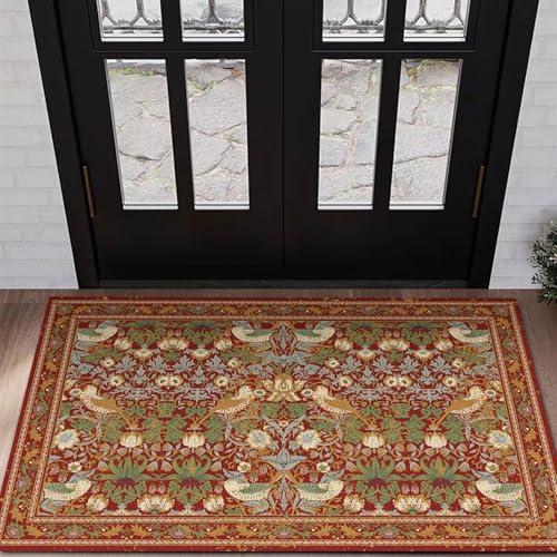 RoomTalks Ultra Thin Country Rustic 2x3 Entryway Rug Entrance Non-Slip Washable Indoor Door Mat, Rusty Red Strawberry Thief Rug, Vintage Botanical Floral Forest Accent Throw Rugs for Bathroom Kitchen RoomTalks Ultra Thin Country Rustic 2x3 Entryway Rug Entrance Non-Slip Washable Indoor Door Mat, Rusty Red Strawberry Thief Rug, Vintage Botanical Floral Forest Accent Throw Rugs for Bathroom Kitchen