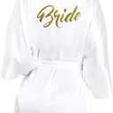 EPLAZA Bride Bridesmaid Robes for Wedding Bridal Party Women Short Solid Color Silky Satin Robe Kimono with Gold Glitters (White, Bride), 
One Size	48.5 - 49.5	11