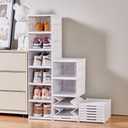Foldable Shoe Rack Organizer Size up to 14,No Assembly Stackable Shoe Storage Box with Doors,Free Standing Plastic Space Saving Shoe Cabinet Bins Dustproof 6 Tiers