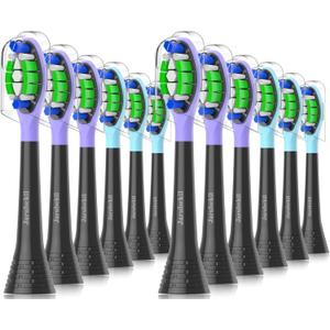 Replacement Toothbrush Heads 12 Pack Compatible with AquaSonic Black Series, Duo PRO, Vibe Series HDC Electric Toothbrush (12Pack) Black