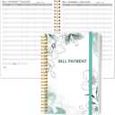 Bill Payment Tracker Notebook - Monthly Bill Organizer & Planner for Personal Budgeting Financial, Payments Checklist Organizer, 5.8" x 8.5", Teal Floral