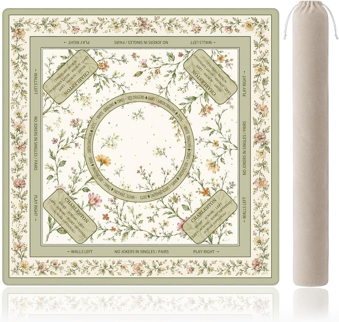 Sage Wildflower Mahjong Mat for Table with Rules
31.5x31.5 Inch; waterproof surface, non-slip backing, built-in instructions for smooth botanical American mah jongg play